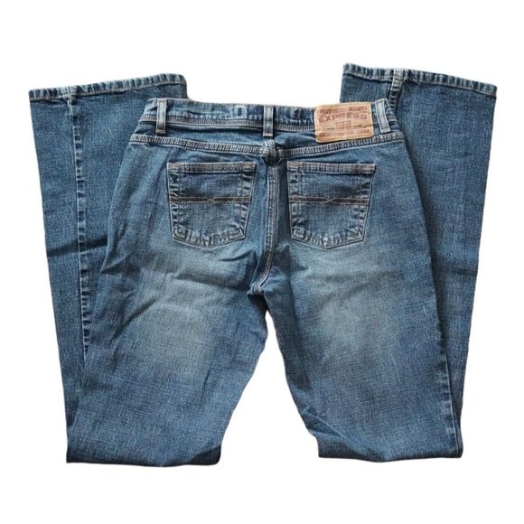Express Jeans Stretch Low Slung Flare Womens Size 3 / 4 R Blue Denim - Picture 7 of 9